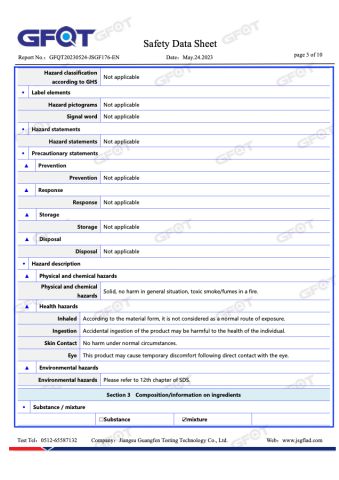 MSDS/SDS certificate from Jiangsu Right Import&Export Co., Ltd.