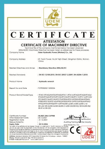 CE for hydraulic wrench certificate from Baier Hydraulic Power (Wuhan) Co., Ltd.
