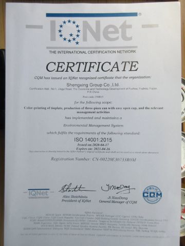 ISO 14001:2015 certificate of Sunrise Group Co., Ltd. – certificate photo, supplier certificates section