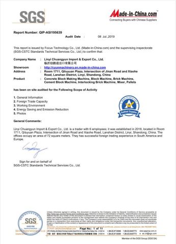 SGS？Field certification certificate from Linyi Chuangyun International Trading Co., Ltd