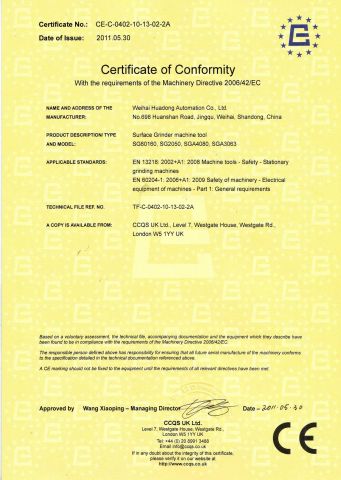CE certificate from Weihai Huadong Automation Co., Ltd