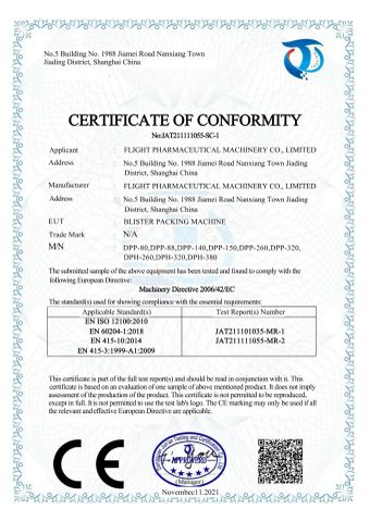 CE certificate from Dandong Flight Trading Co., Ltd.