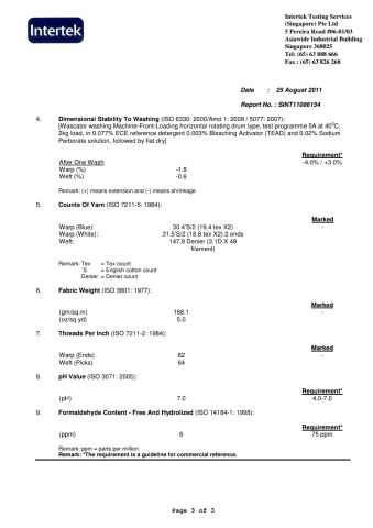 FABRIC TEST REPORT certificate from Guangzhou Hanguang Fashion Co., Ltd