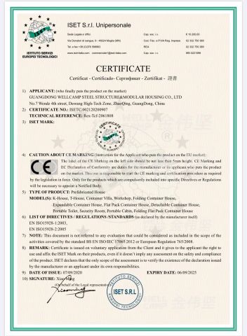 CE Certificate certificate of FOSHAN SOEASY MODULAR HOUSING CO.,LTD – certificate photo, supplier certificates section