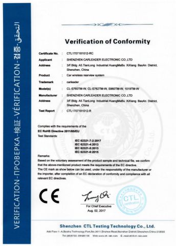 RoHs Certification certificate from Shenzhen Carleader Electronic Co., Ltd