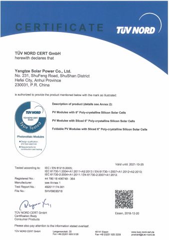 Poly Solar Panel TUV certificate of Yangtze Solar Power Co., Ltd. – certificate photo, supplier certificates section