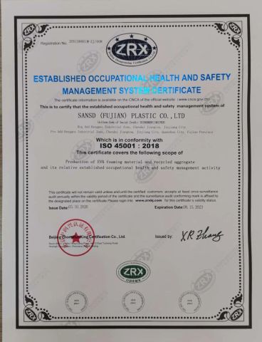 ISO45001 certificate from Sansd (Fujian) Plastic Co., Ltd.