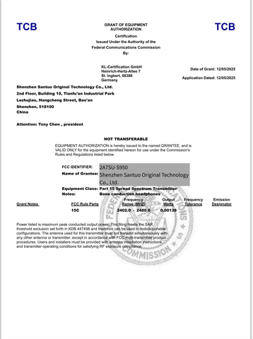 FCC certificate from Shenzhen Sautoo Original Technology Co.,Ltd
