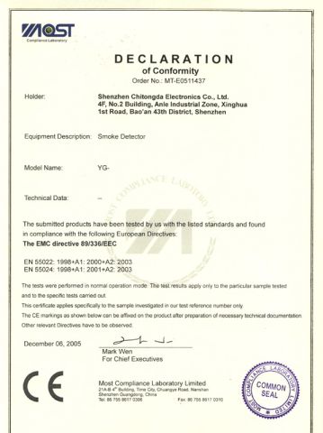 CE Certificate certificate from Shenzhen Chitongda Electronic Co., Ltd.