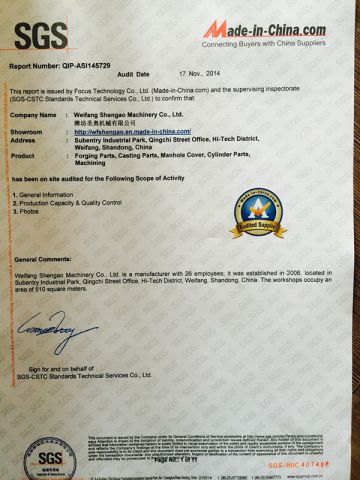 SGS Certificate certificate from Weifang Shengao Machinery Co., Ltd.