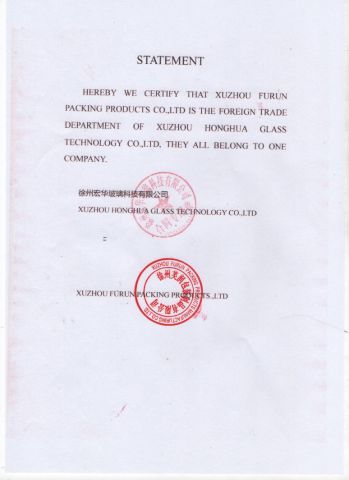 STATEMENT certificate from Xuzhou Furun Packing Products Manufacturing Co., Ltd.