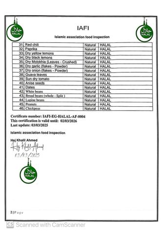 HALAL 2 certificate from ALGAWHARA HERBS & SPICES