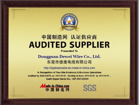 AUDITED SUPPLIER certificate from Dongguan Dewei Wire Co., Ltd.
