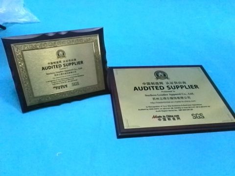 SGS Authenticate 3 Years certificate from Suzhou Leader Apparel Co., Ltd.