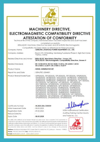CE Certificate for Diesel Generator Set certificate of Genlitec (Fuzhou) Power Equipment Co., Ltd. – certificate photo, supplier certificates section