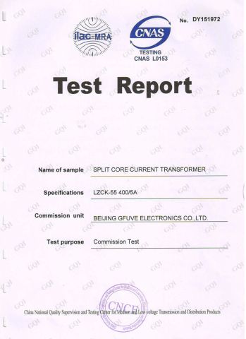 Split core current transformer certificate certificate from Beijing GFUVE Electronics Co., Ltd.