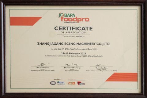 BAPA foodpro Certificate certificate from Zhangjiagang Eceng Machinery Co., Ltd.