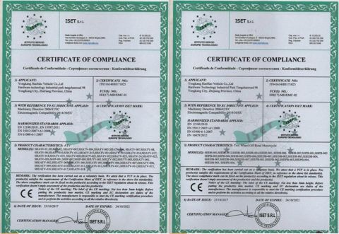 CE certificate from Yongkang Hao Hao Vehicle Co., Ltd.