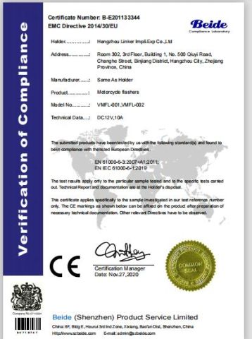 CE certificate from Hangzhou Linker Motorcycle Parts Co., Ltd.