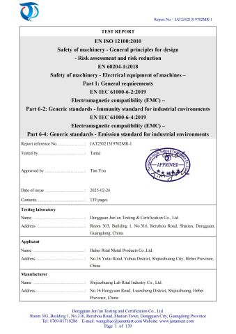 Product Inspection Report certificate from Hebei Rital Metal Products Co., Ltd.