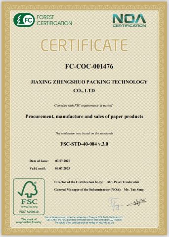 FSC certificate from Jiaxing Zhengshuo Packing Technology Co., Ltd.