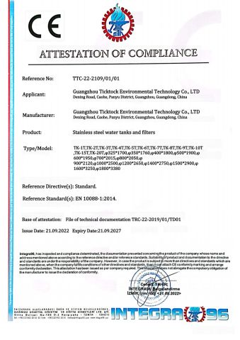 CE SS certificate of Guangzhou Ticktock Environmental Technology Co., LTD – certificate photo, supplier certificates section