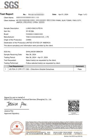 Product Inspection Report certificate from Yiwu Meiyi Bags Co., Ltd
