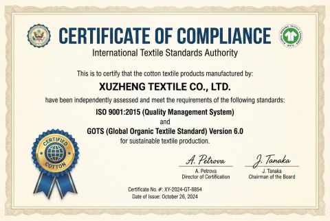 International certification certificate of Shandong Xuzheng Textile Co., Ltd – certificate photo, supplier certificates section