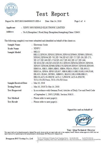 LFGB certificate from Zhongshan Xinfu Household Electronic Co., Ltd.