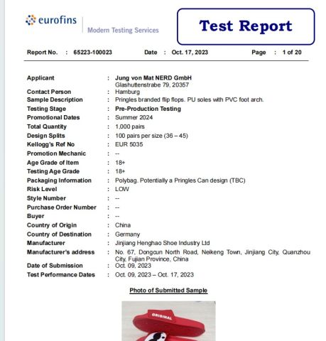 reprot from our customer certificate from Jinjiang Henghao Shoe Industry Ltd.