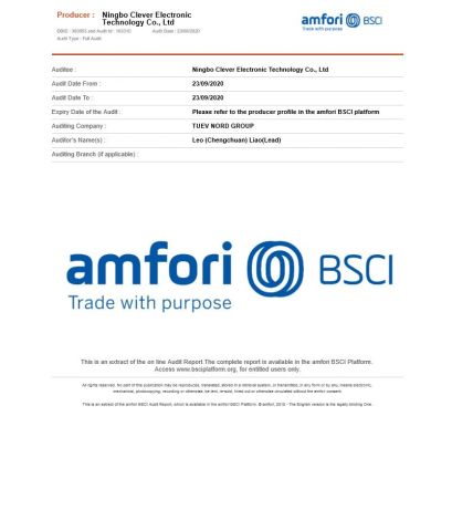 BSCI certificate from Ningbo KUNA Co., Ltd.
