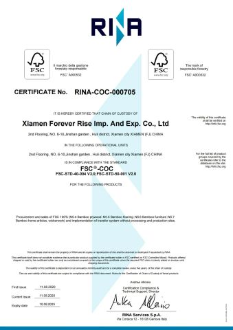 FSC Certification certificate of Xiamen Forever Rise Imp and Exp Co., Ltd. – certificate photo, supplier certificates section