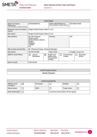 sedex certificate from Ningbo XiaoChuang Crafts Co., Ltd.
