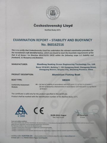 CE certificate of Aluminum boat certificate from Qingdao Allsea Boats Co., Ltd.