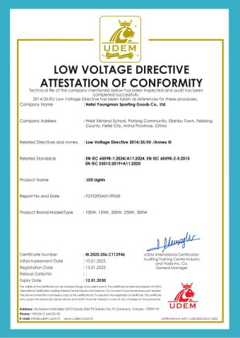 UDEM Certificate for LED Lights certificate from Hefei Youngman Sporting Goods Co., Ltd.