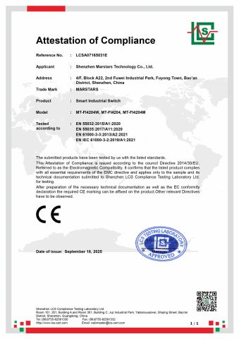 CE EMC INDUSTRIAL SWITCH certificate from Shenzhen Longxing Industrial Co., Ltd.