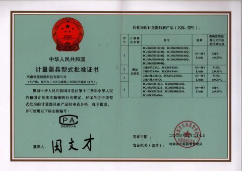 Certificate of Examination Of Measurement Standard certificate from Henan Wenjia Energy Technology Co., Ltd.