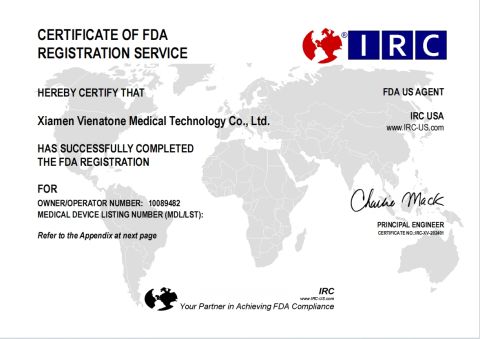 FDA certificate from Xiamen Vienatone Medical Technology Co., Ltd.