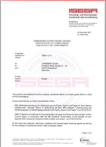 ISEGA certificate from Shenglong International Trade (Qingdao) Co., Ltd.