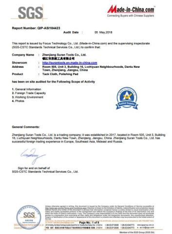SGS certificate from Zhenjiang Suran Tools Co., Ltd.