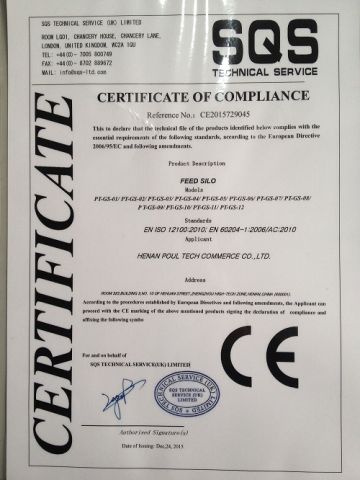 CERTIFICATE OF COMPLAIANCE certificate of HENAN POUL TECH MACHINERY CO., LTD. – certificate photo, supplier certificates section
