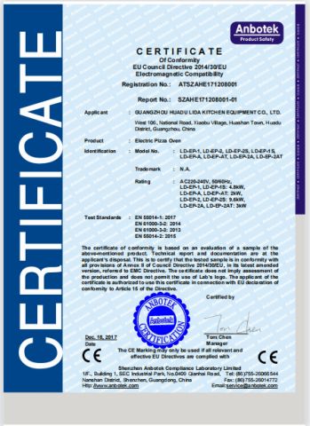 certificate of conformity certificate from Guangzhou Lida Kitchen Equipment Co., Ltd.