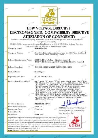Centrifuge certificate from Infitek Co., Ltd.