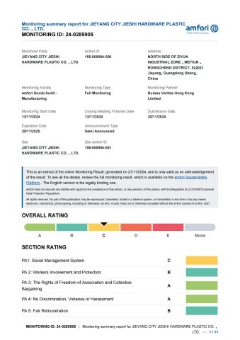 Certificates certificate from JIEYANG CITY JIESHI HARDWARE PLASTIC CO., LTD.