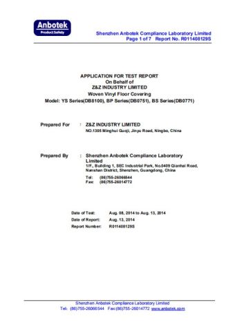 Fire Resistant Test certificate from Ningbo ZNZ Leisure Products Co., Ltd.