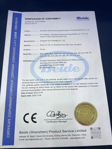 CE certificate from Shenzhen Xinhao Environmental Protection Packaging Materials Co., Ltd