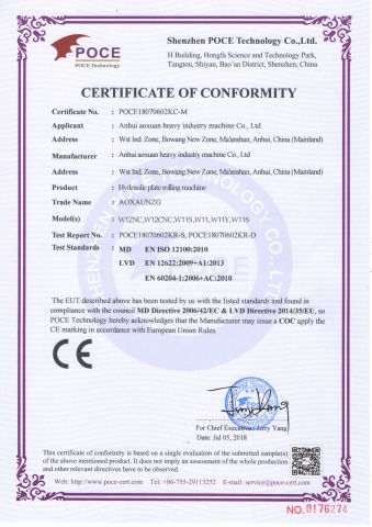 Hydraulic plate rolling machine CE certificate from Anhui Aoxuan Heavy Industry Machine Co., Ltd.