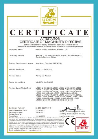 CE certificate from TAIZHOU LIZHOU PNEUMATIC TOOLS CO., LTD.