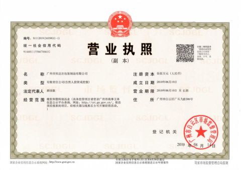 license certificate from Guangzhou Candear Packing Products Co., Ltd.