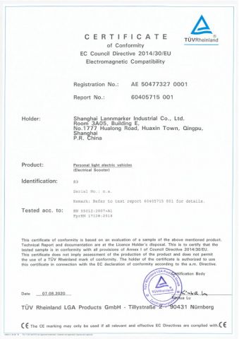 S3 CE TUV Certificate of Conformity certificate of Shanghai Lannmarker Industrial Co., Ltd. – certificate photo, supplier certificates section